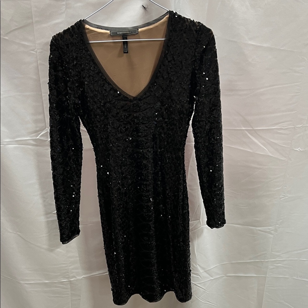 BCBGMaxAzria Black Sequin Long Sleeve Dress